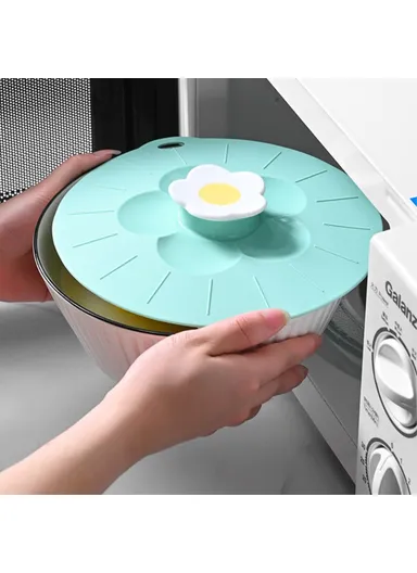 20cm Cute Flower Silicone Fresh-keeping Lid Kitchen Round Bowl Lid - Blue