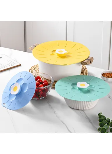 20cm Cute Flower Silicone Fresh-keeping Lid Kitchen Round Bowl Lid - Blue