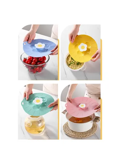 20cm Cute Flower Silicone Fresh-keeping Lid Kitchen Round Bowl Lid - Pink
