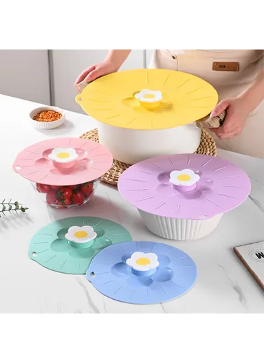 20cm Cute Flower Silicone Fresh-keeping Lid Kitchen Round Bowl Lid - Pink