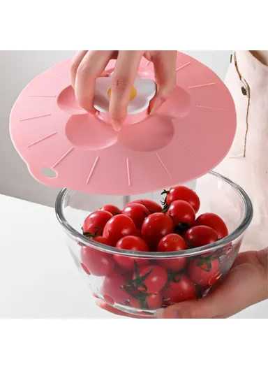 20cm Cute Flower Silicone Fresh-keeping Lid Kitchen Round Bowl Lid - Pink