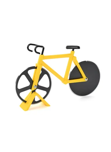 Bike Shape Design Pizza Cutter Kitchen Tool PP + Stainless Steel Pizza Cutting Tool (L19 x W12.5)cm - Yellow