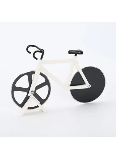 Bike Shape Design Pizza Cutter Kitchen Tool PP + Stainless Steel Pizza Cutting Tool (L19 x W12.5)cm - White