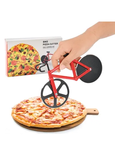 Bike Shape Design Pizza Cutter Kitchen Tool PP + Stainless Steel Pizza Cutting Tool (L19 x W12.5)cm - White