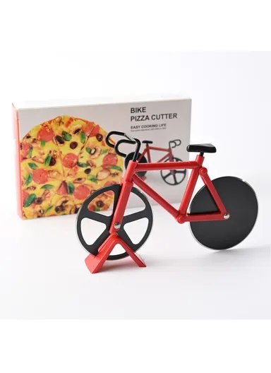 Bike Shape Design Pizza Cutter Kitchen Tool PP + Stainless Steel Pizza Cutting Tool (L19 x W12.5)cm - Red