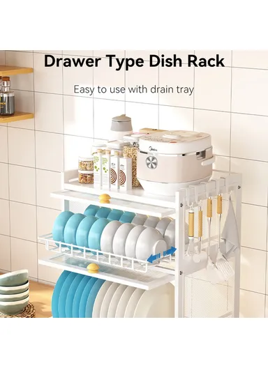 Dustproof Kitchen Countertop Carbon Steel Bowl Dish Drying Rack with Door OGJ-WDJ018 (L40 x W29 x H51)cm - Black