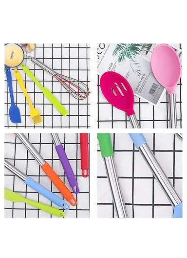 15 Pcs / Set Stainless Steel + Silicone Cooking Utensils Set Heat Resistant Kitchen Utensils (BPA-Free / FDA Certification)- colorful