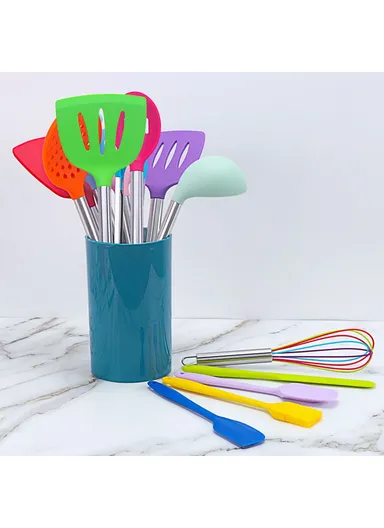 15 Pcs / Set Stainless Steel + Silicone Cooking Utensils Set Heat Resistant Kitchen Utensils (BPA-Free / FDA Certification)- colorful