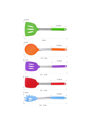 15 Pcs / Set Stainless Steel + Silicone Cooking Utensils Set Heat Resistant Kitchen Utensils (BPA-Free / FDA Certification)- colorful