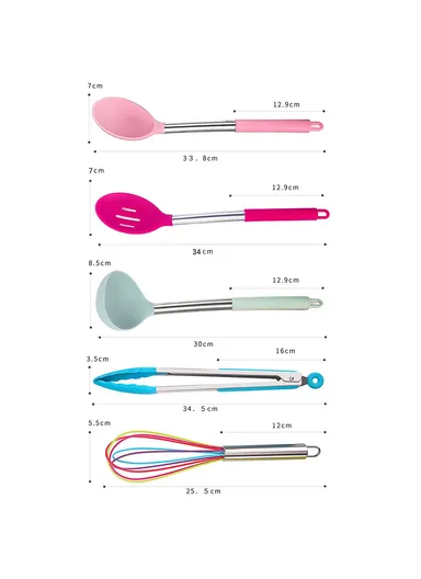 15 Pcs / Set Stainless Steel + Silicone Cooking Utensils Set Heat Resistant Kitchen Utensils (BPA-Free / FDA Certification)- colorful