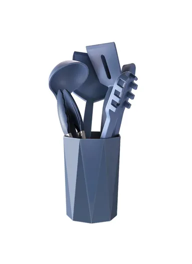 6Pcs Kitchen Utensils Silicone Spatula Ladle Kitchen Cooking Tools Kit with Storage Bucket (FDA Certificated, BPA Free) - Dark Blue