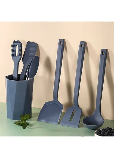 6Pcs Kitchen Utensils Silicone Spatula Ladle Kitchen Cooking Tools Kit with Storage Bucket (FDA Certificated, BPA Free) - Dark Blue