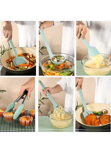 6Pcs Kitchen Utensils Silicone Spatula Ladle Kitchen Cooking Tools Kit with Storage Bucket (FDA Certificated, BPA Free) - Dark Blue