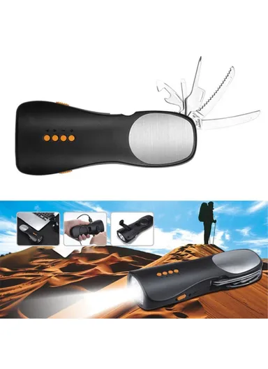 Multi-function Hand Crank Flashlight with FM Radio - Black