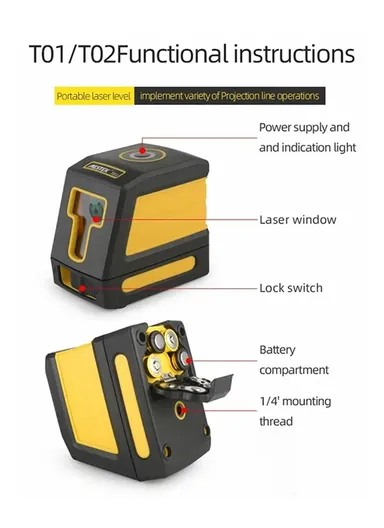 Green Laser Level Two Line Self-Leveling Horizontal &amp; Vertical Laser Meter T02 (L9 x W5.5 x H8)cm