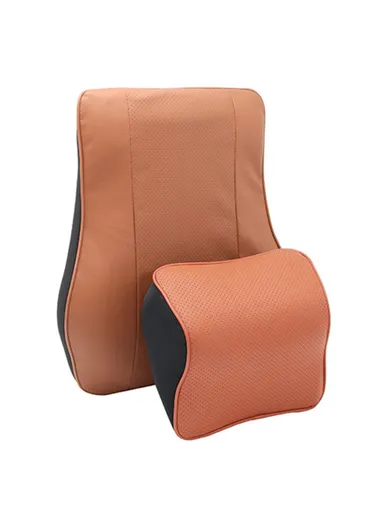 Car Headrest Memory Foam Breathable Car Neck Pillow + Back Cushion Lumbar Support - Brown