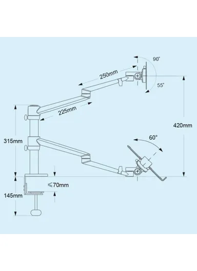 Dual Computer Monitor Riser Bracket Laptop Holder Clip-on Desktop Stand OL-10T