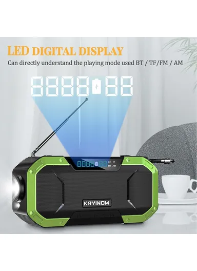 Portable IPX6 Waterproof Hand Crank Emergency Solar Radio Bluetooth Speaker with LED Light