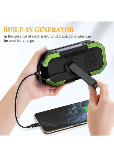 Portable IPX6 Waterproof Hand Crank Emergency Solar Radio Bluetooth Speaker with LED Light