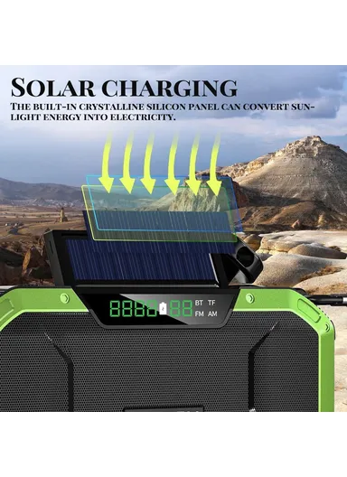 Portable IPX6 Waterproof Hand Crank Emergency Solar Radio Bluetooth Speaker with LED Light