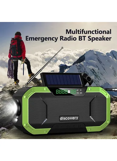 Portable IPX6 Waterproof Hand Crank Emergency Solar Radio Bluetooth Speaker with LED Light