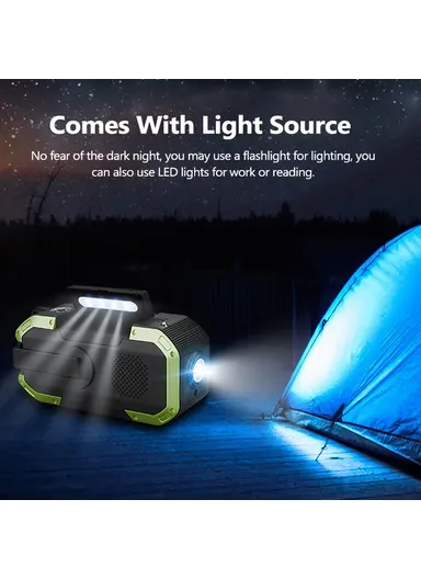 Portable IPX6 Waterproof Hand Crank Emergency Solar Radio Bluetooth Speaker with LED Light