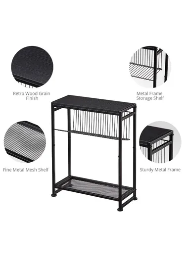 Side Table Narrow Space Table with Magazine Holder Bedside Nightstand (W44 x D22 x H7.8)cm - Black