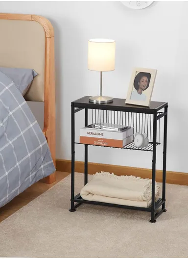 Side Table Narrow Space Table with Magazine Holder Bedside Nightstand (W44 x D22 x H7.8)cm - Black
