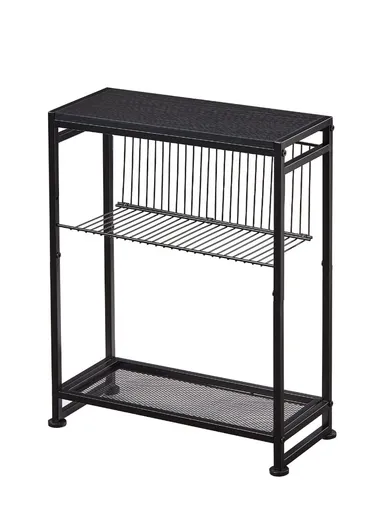 Side Table Narrow Space Table with Magazine Holder Bedside Nightstand (W44 x D22 x H7.8)cm - Black