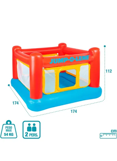 3+ Inflatable Jump-O-Lene Indoor or Outdoor Playhouse Trampoline Bounce Castle House with Crawl-Thru Door &amp; Net 48260 (L174 x W174 x H112)cm