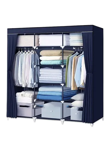 Large Capacity Plastic &amp; Stainless Steel Portable Wardrobe Storage Cabinet CL-150 (W150 x D45 x H170)cm - Navy Blue