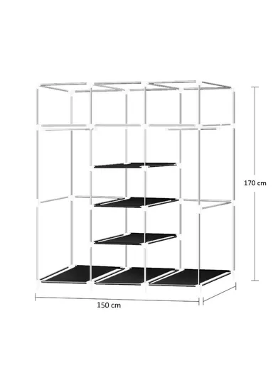 Large Capacity Plastic &amp; Stainless Steel Portable Wardrobe Storage Cabinet CL-150 (W150 x D45 x H170)cm - Navy Blue