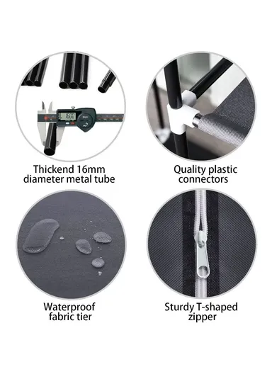 Large Capacity Plastic &amp; Stainless Steel Portable Wardrobe Storage Cabinet CL-150 (W150 x D45 x H170)cm - Navy Blue