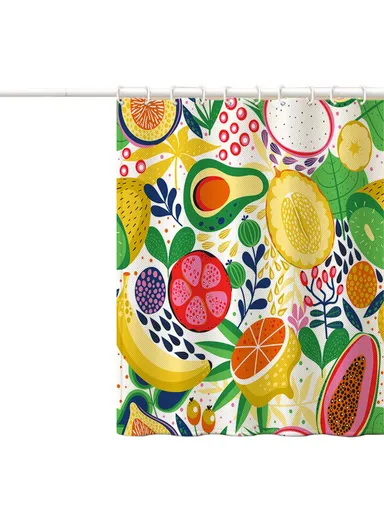 Shower Curtain with Hooks 3D Fruit Pattern Polyester Fabric Mildew Resistant Curtain (W120 x H180)cm - SG-009