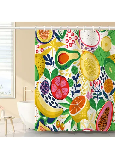 Shower Curtain with Hooks 3D Fruit Pattern Polyester Fabric Mildew Resistant Curtain (W120 x H180)cm - SG-009