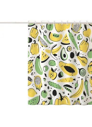 Shower Curtain with Hooks 3D Fruit Pattern Polyester Fabric Mildew Resistant Curtain (W120 x H180)cm - SG-008