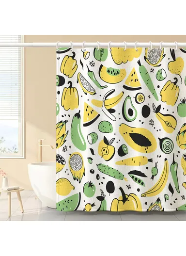 Shower Curtain with Hooks 3D Fruit Pattern Polyester Fabric Mildew Resistant Curtain (W120 x H180)cm - SG-008
