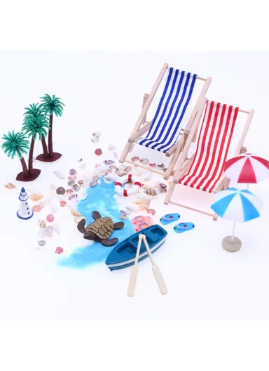 Mini Beach Set Miniature Model Ornament Summer Ocean Simulation Scene Photo Decoration Props