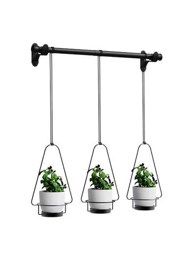 3-Pcs Hanging Flower Pot Wall-Mounted Gardening Plant Hangers with Extendable Rod 001- ZJ-YXH001 - Black Cone Shape
