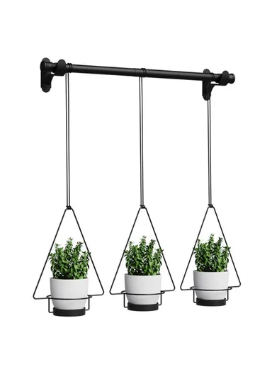 3-Pcs Hanging Flower Pot Wall-Mounted Gardening Plant Hangers With Extendable Rod 001- ZJ-YXH001 - Black Triangle