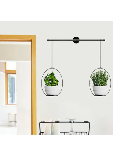 Hanging Flower Pots Wall-Mounted Planter Rod with Detachable Baskets (Set of 2) 001- Black