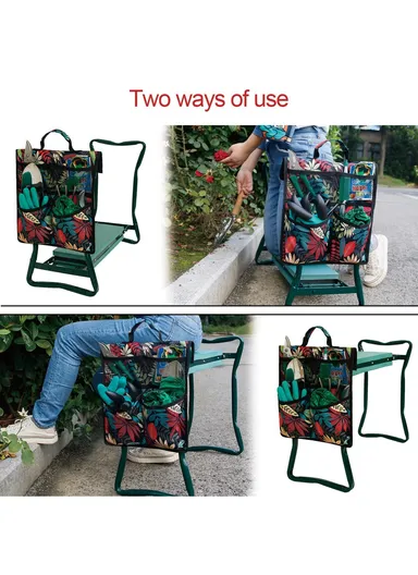 Portable Oxford Cloth Garden Kneeler Tool Bag For Knee Stool Gardening Tools Storage Pouch (L33 x W30)cm - Black