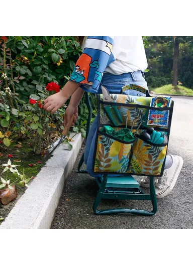 Portable Oxford Cloth Garden Kneeler Tool Bag For Knee Stool Gardening Tools Storage Pouch (L33 x W30)cm - Black