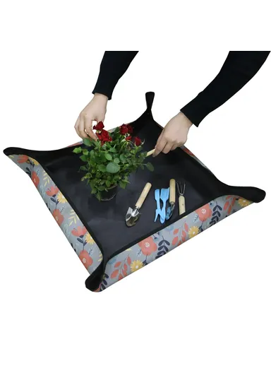 75x75cm Plant Transplanting Mat 600D PVC Oxford Cloth Waterproof Succulent Repotting Anti-dirty Mat - Flower / Grey