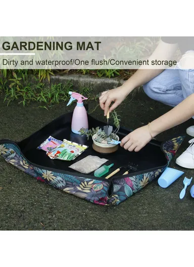 75x75cm Plant Transplanting Mat 600D PVC Oxford Cloth Waterproof Succulent Repotting Anti-dirty Mat - Flower / Grey