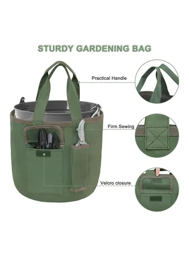 Portable Bucket Tool Organizer with Pockets Waterproof Garden Tool Bag, 30x29cm