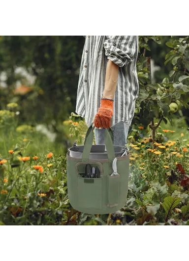 Portable Bucket Tool Organizer with Pockets Waterproof Garden Tool Bag, 30x29cm
