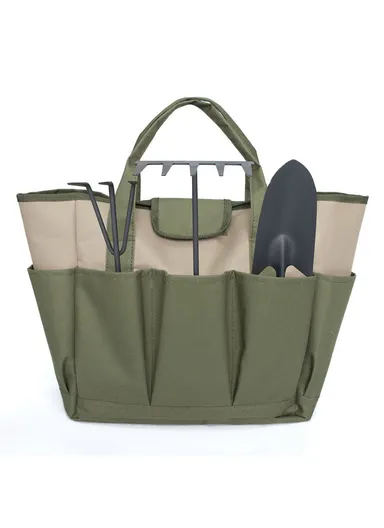 Garden Tool Handbag Oxford Cloth 9 Pockets Gardening Tools Storage Bag - Army Green + Khaki
