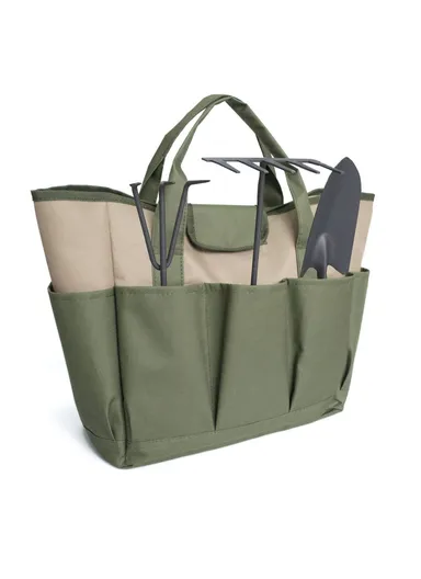 Garden Tool Handbag Oxford Cloth 9 Pockets Gardening Tools Storage Bag - Army Green + Khaki