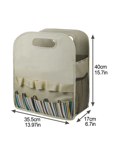 Multiple Pockets Oxford Cloth + PE Board Garden Hand Tools Tote Storage Bag - Stripes+Beige
